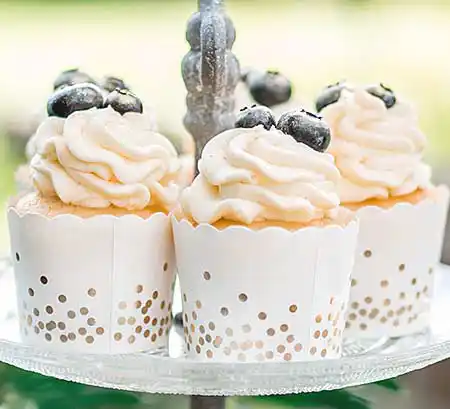 Cupcake mit Buttercreme Topping im Swirl Look und Blaubeer-Topping.